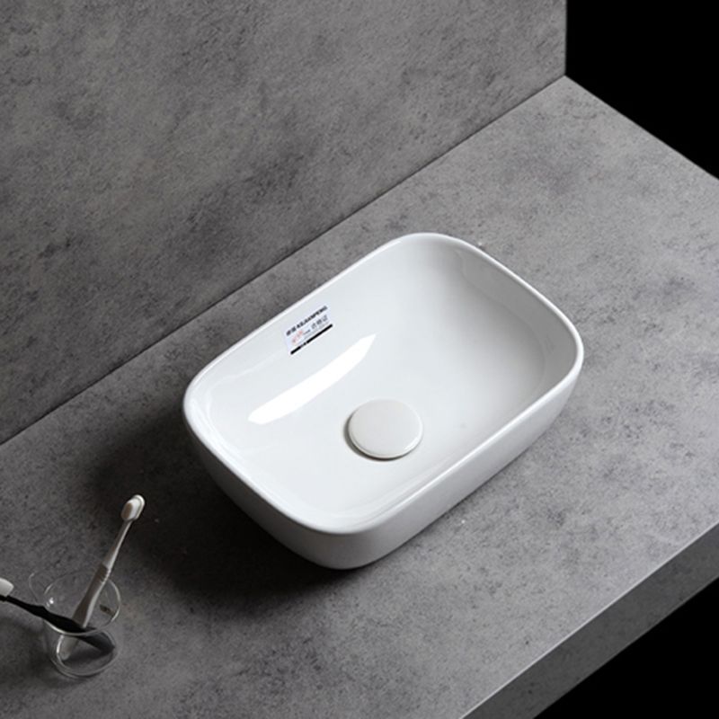 Contemporary Bathroom Sink Single Faucet Hole Solid Color Rectangular Vessel Sink