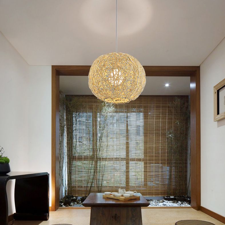 Rattan gewebter Globe Anhänger Einfachheit 1-Licht-Suspension Licht für den Untersuchungsraum