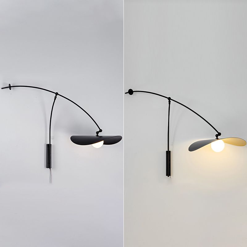Lámpara de pared de la hoja de loto posmoderna Metal de la pared de la pared del dormitorio de 1 luces con brazo de equilibrio