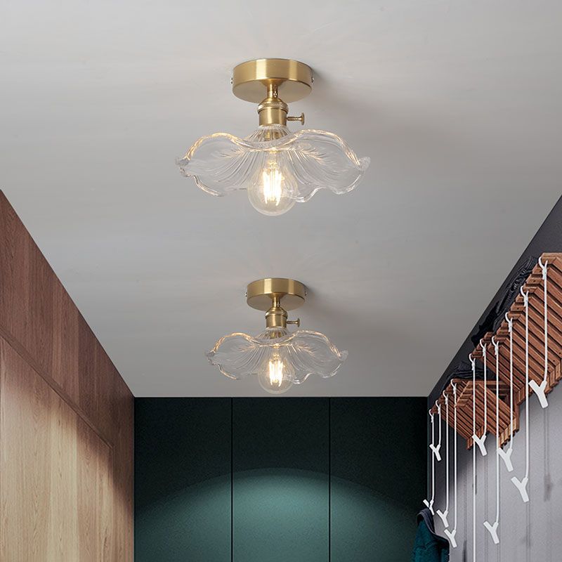 Lotus Shape Ceiling Lamp in Colonial Style Copper Ceiling Light for Corridor