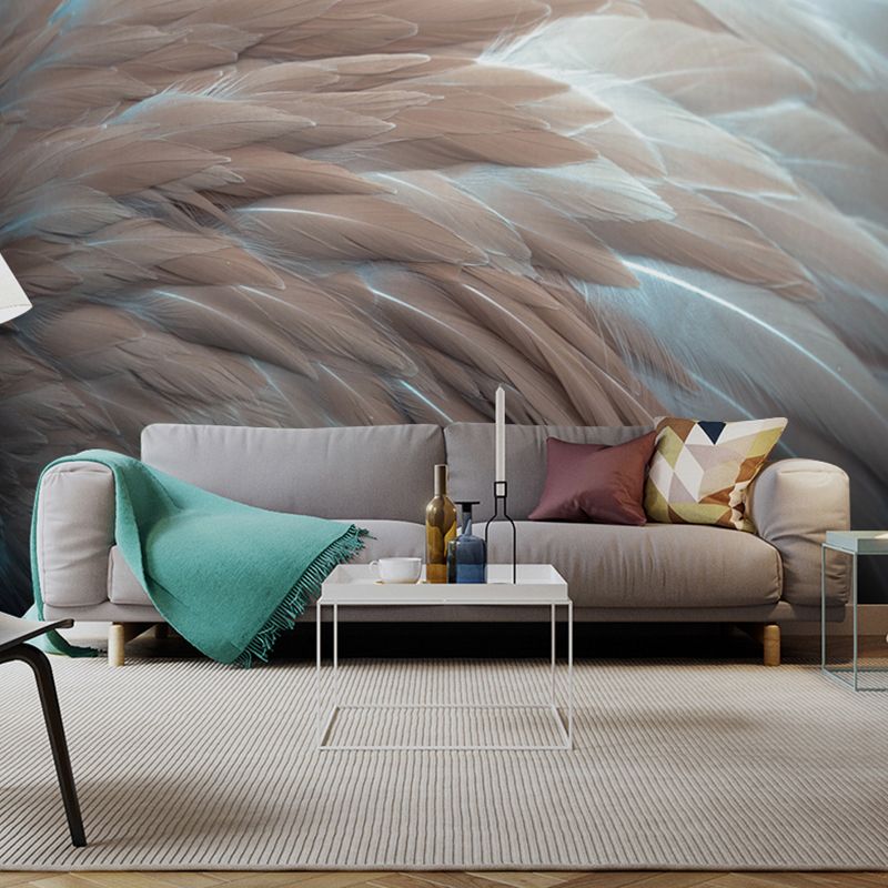 Grand décor mural non tissé avec plume naturelle 3D de couleur pastel, taille personnalisée disponible
