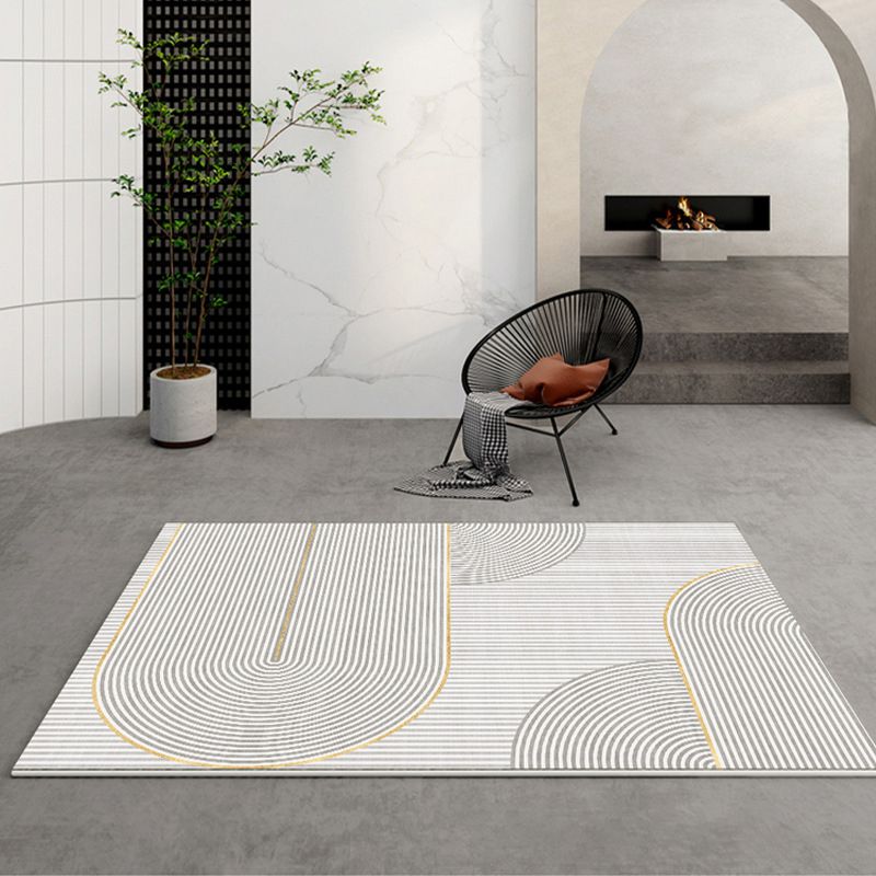 Modern Striped Rug Polyester Beige Rug Washable Rug for Home Decor