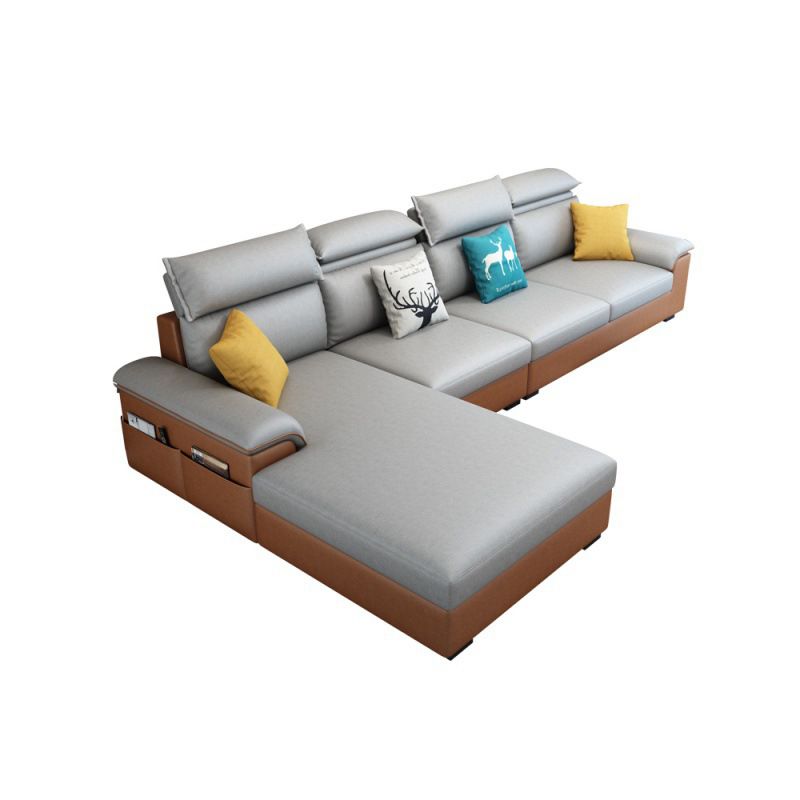 Contemporary Pillow Back Cushions Sectional Fabric/Faux Leather Sofa with Storage