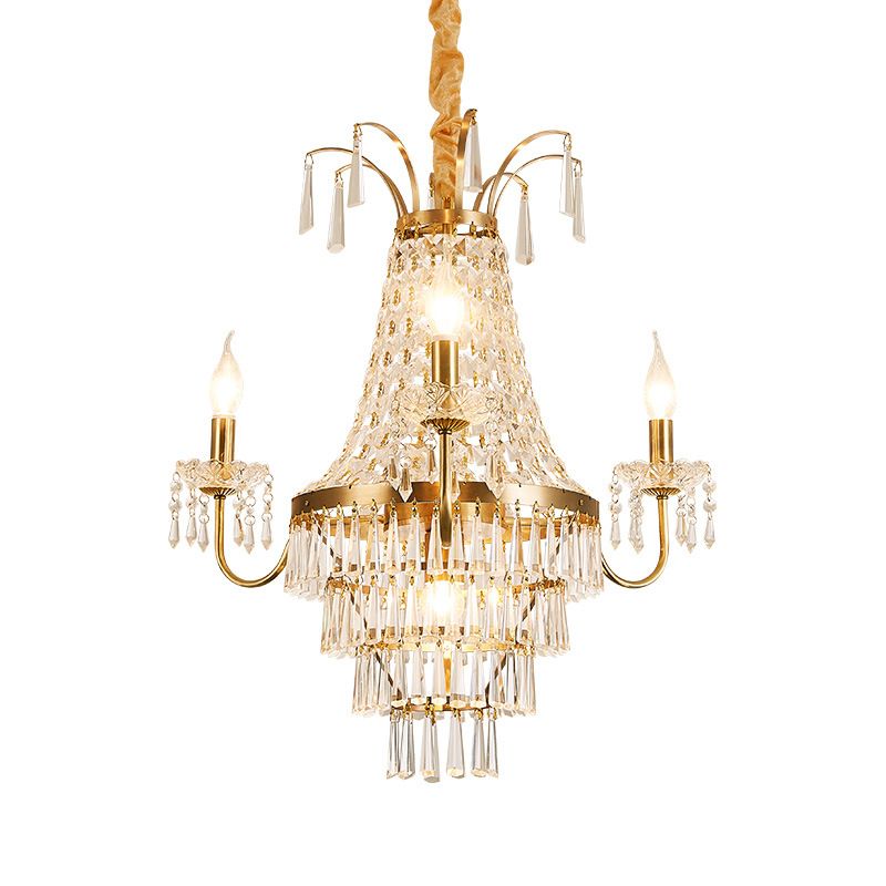 Empire Chandelier Light Fixture with Candle Luxury Crystal 4 Heads Chandelier Pendant Light in Brass Finish