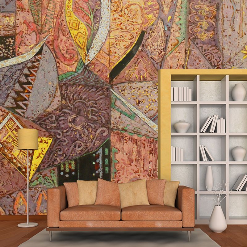 Illustration Geometric Wall Murals Bohemian Style Ethnic Abstract Wall Decor in Brown