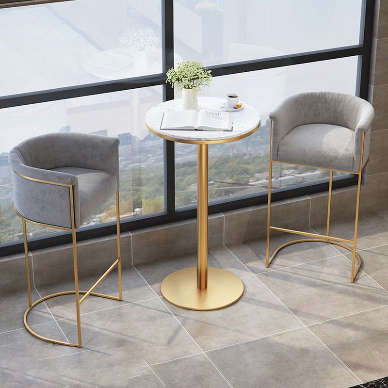 Scandinavian Bar and Counter Stool Low Back Stool with Pedestal Base in Gold