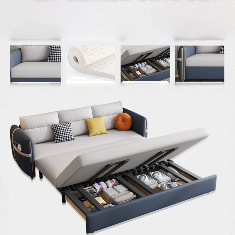 Contemporary Convertible Faux Leather Square Arm Bed Settee with Pillows