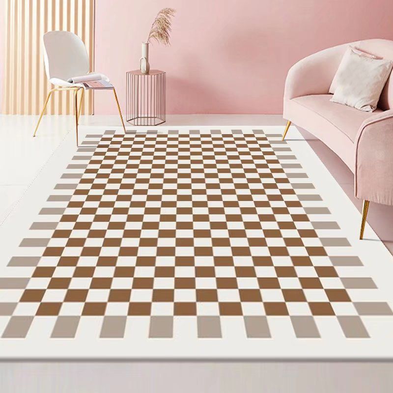 Green Modern Carpet Polyester Grid Carpet Washable Carpet for Home Decor