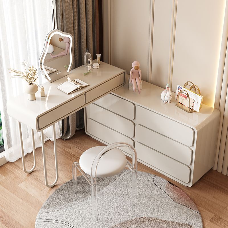 Modern Wooden Vanity Makeup Dressing Table Stool Set in White