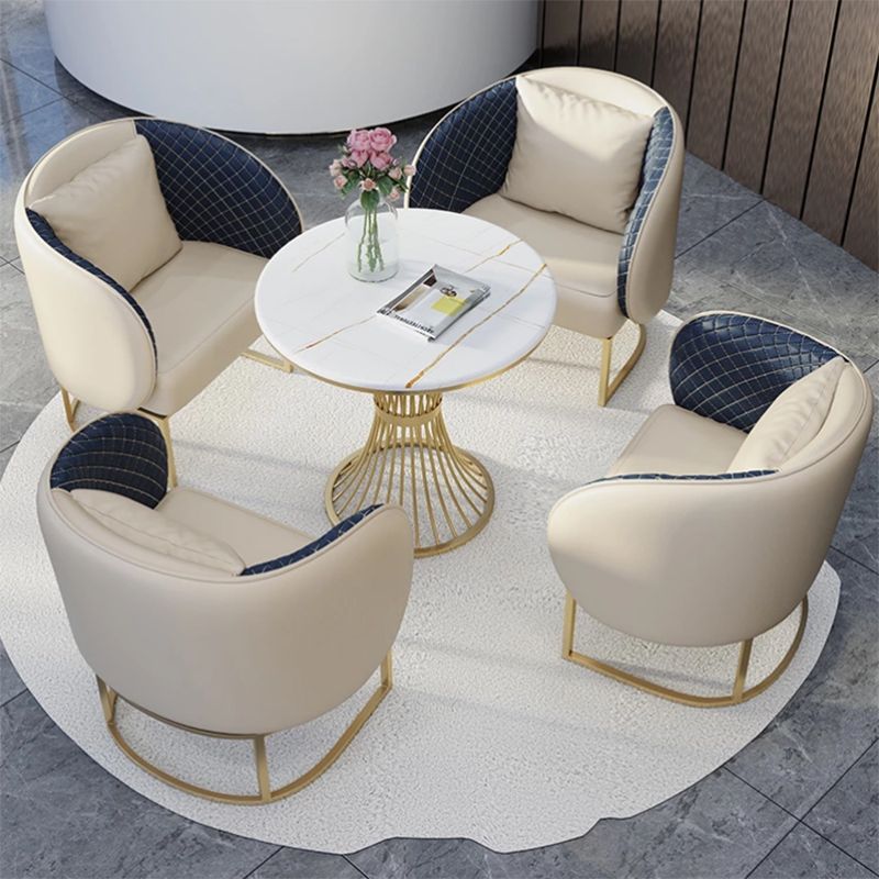 Glam Style Sintered Stone Dining Set Round 1/2/3/4/5 Pieces Dining Table Set for Home Use