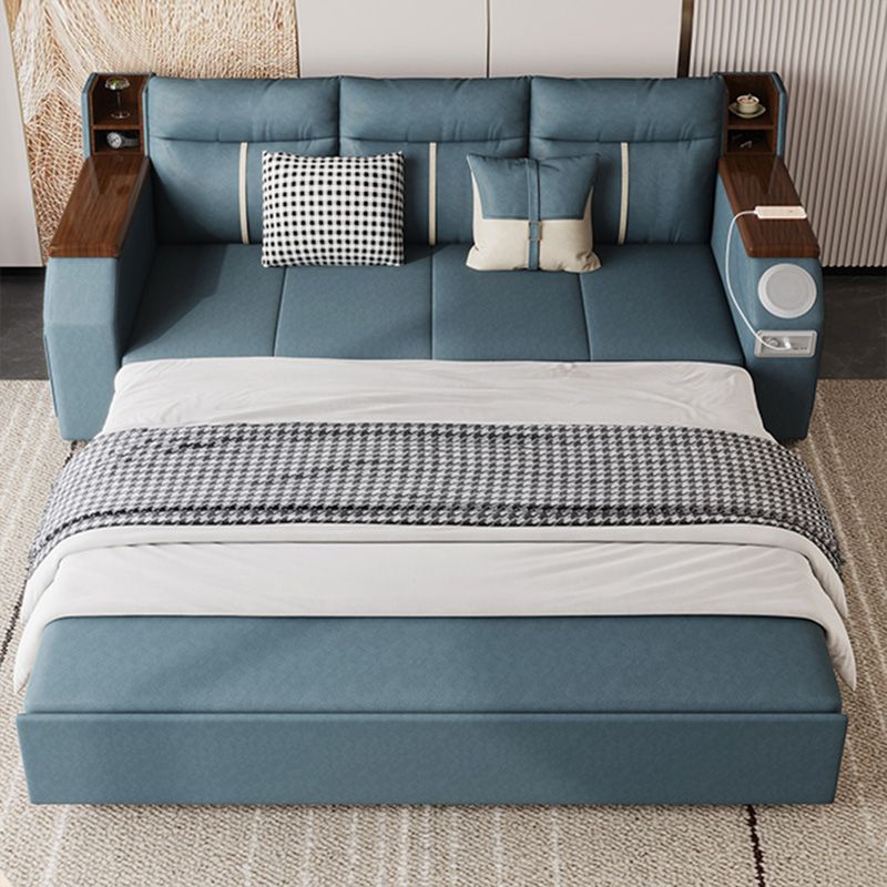 Scandinavian Blue Sleeper Sofa with Storage and Cushion Back