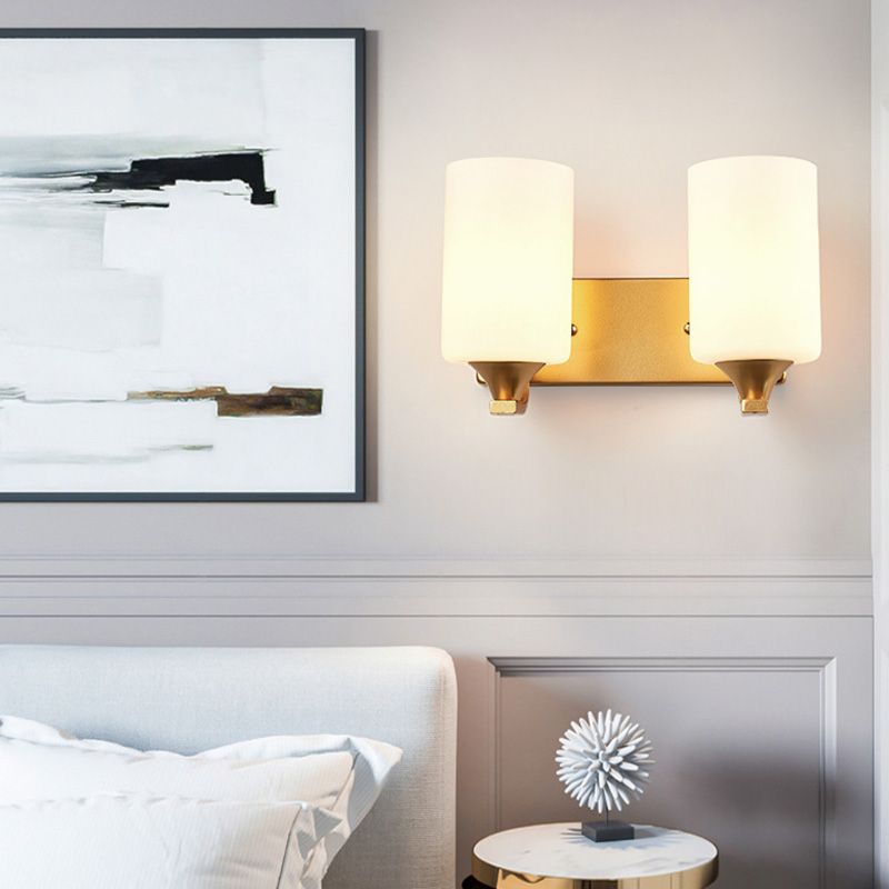 18" H Nordic Simplicity Wall Mount Light White Cylindrical Glass Shade Sconce Light in Polished Gold