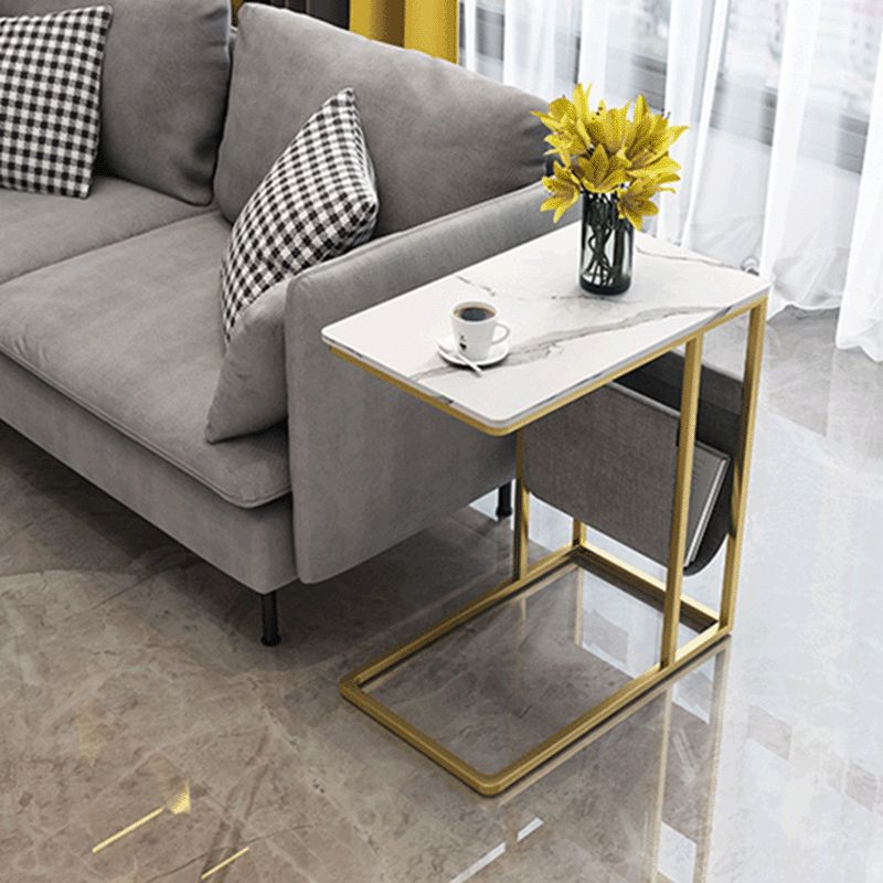 24.4" Tall Ironcraft C Side Table Rectangular Faux Marble Top End Table with Storage