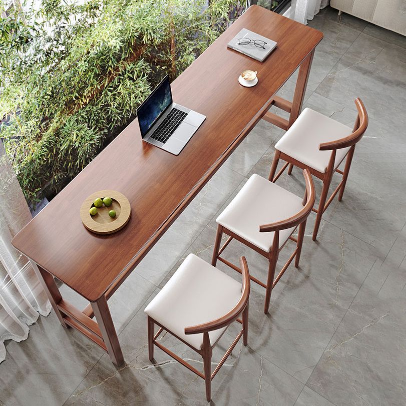 Modern Style Rectangle Bar Table Solid Wood Fixed Bistro Bar Desk for Living Room