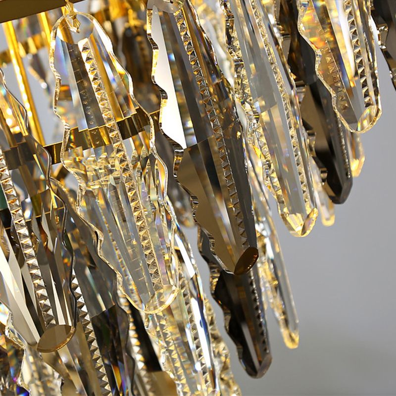 Postmodern Leaf Shaped Chandelier Smoke Grey Crystal 10-Light Living Room Suspension Light