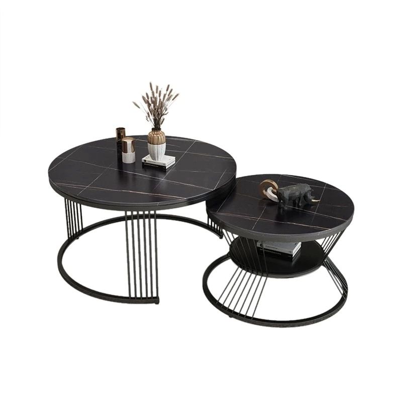 2 Piece Bunching Tables Slate Round Modern Minimalist Coffee Table