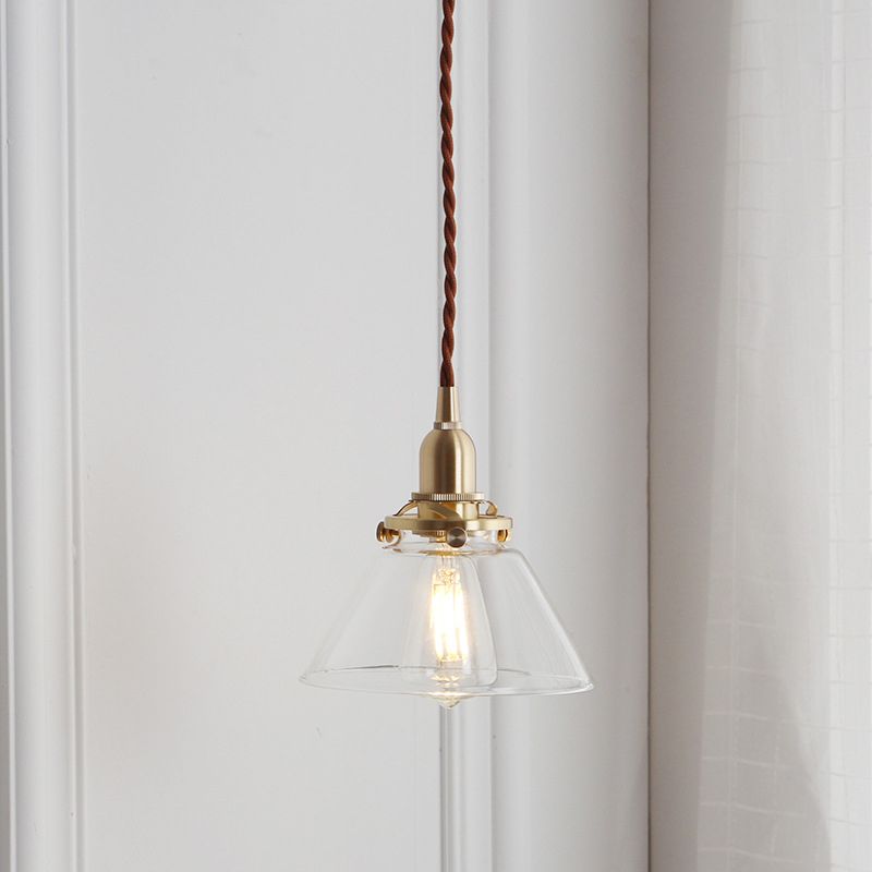 Brass Tapered Mini Pendant Lamp Minimalist Clear Glass 1 Head Dinning Room Ceiling Light