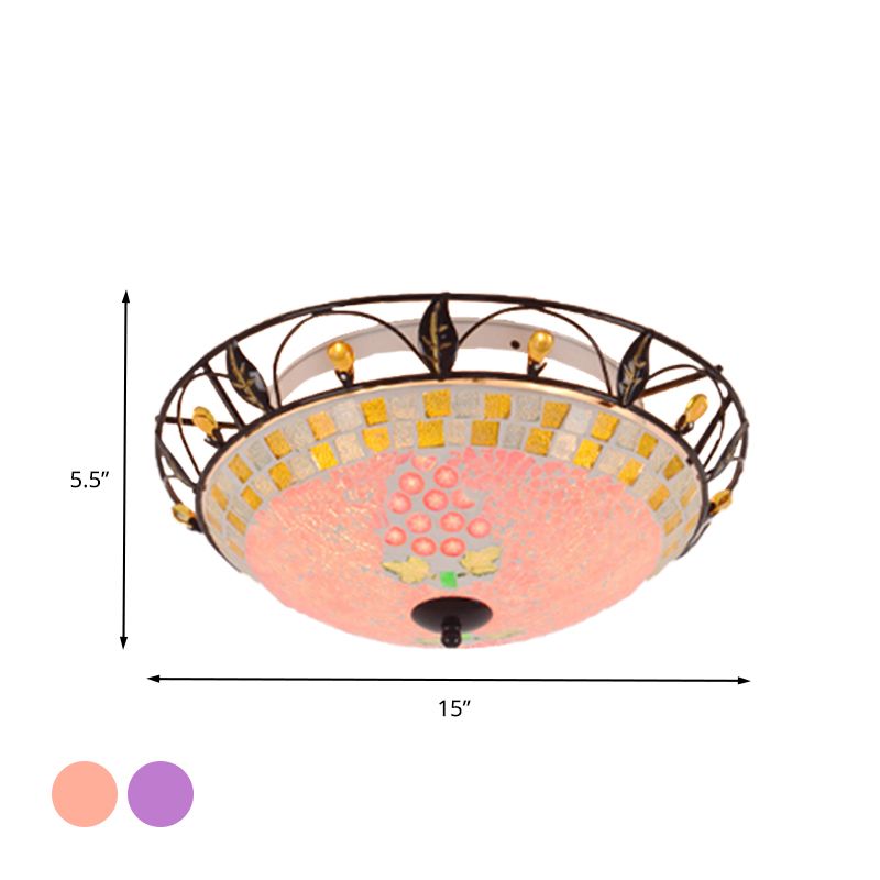2 Lights Ceiling Light Classic Bowl Frosted Glass Flush Mount Lighting in Pink/Purple for Living Room