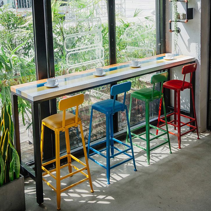 Industrial 1/5 Pieces Bar Table Set Rectangle Wood Counter Table with High Stools for Cafe