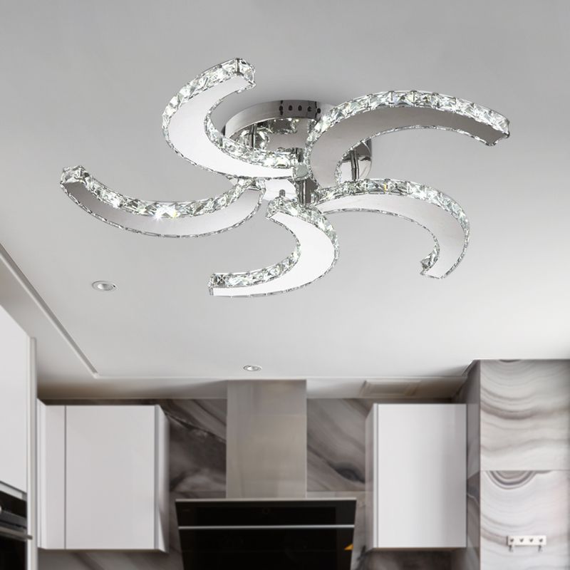 Luce semifulcata a 5 luci semplici a vento cristallo semifulto in cromo per camera da letto, calda/bianca/3 a colori