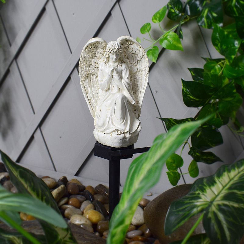 Resin Angel Shaped LED Lawn Lighting Artistic White Solar Stake Light for Backyard