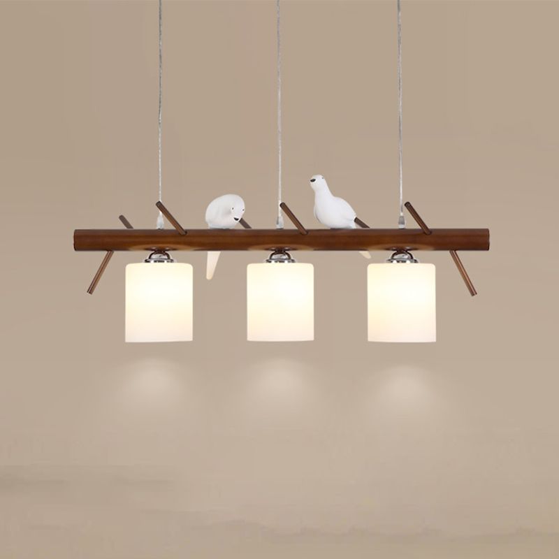 Modern Style Cylinder Island Lights White Glass 3-Light Pendant Lights