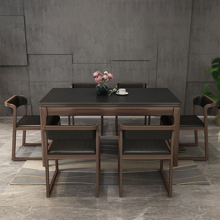 Stone Top Dinette Table with Ash Wood Legs Black Indoor Dining Table