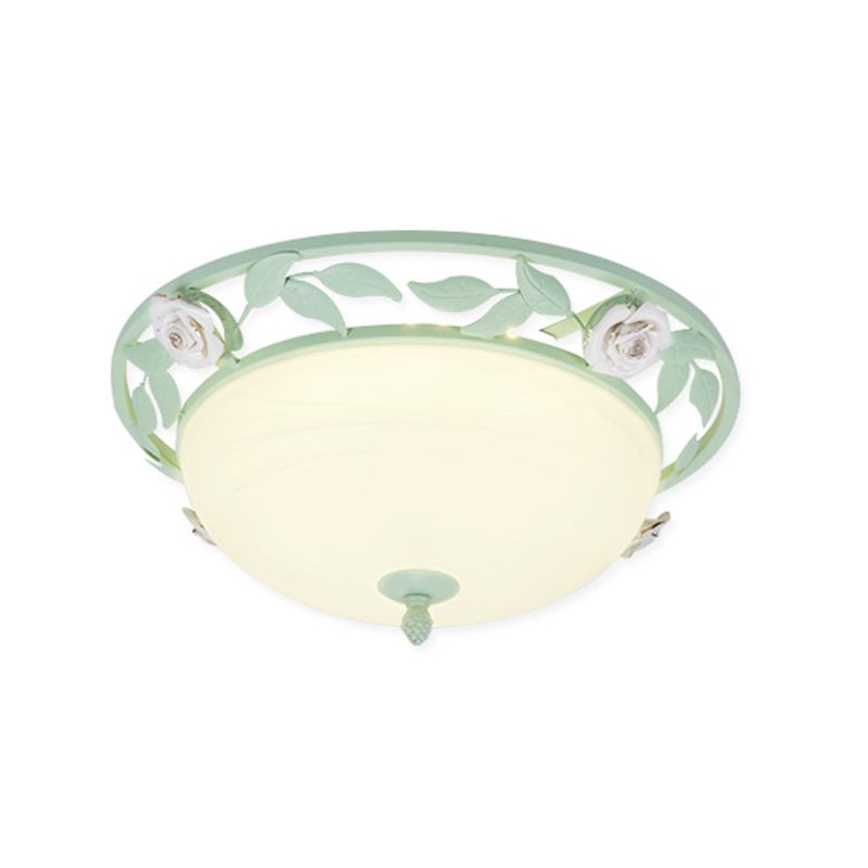 15"/19" W Metal Bowl Ceiling Lighting Korean Flower 1 Head Bedroom Flush Mount Light Fixture in Pink/Blue/Green