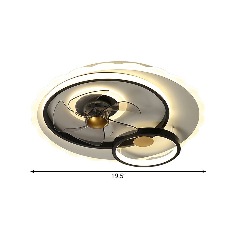 Circle 5-Blade Semi Flush Light Fixture Contemporary Metal Black LED Hanging Fan Lamp, 19.5 Inch Wide