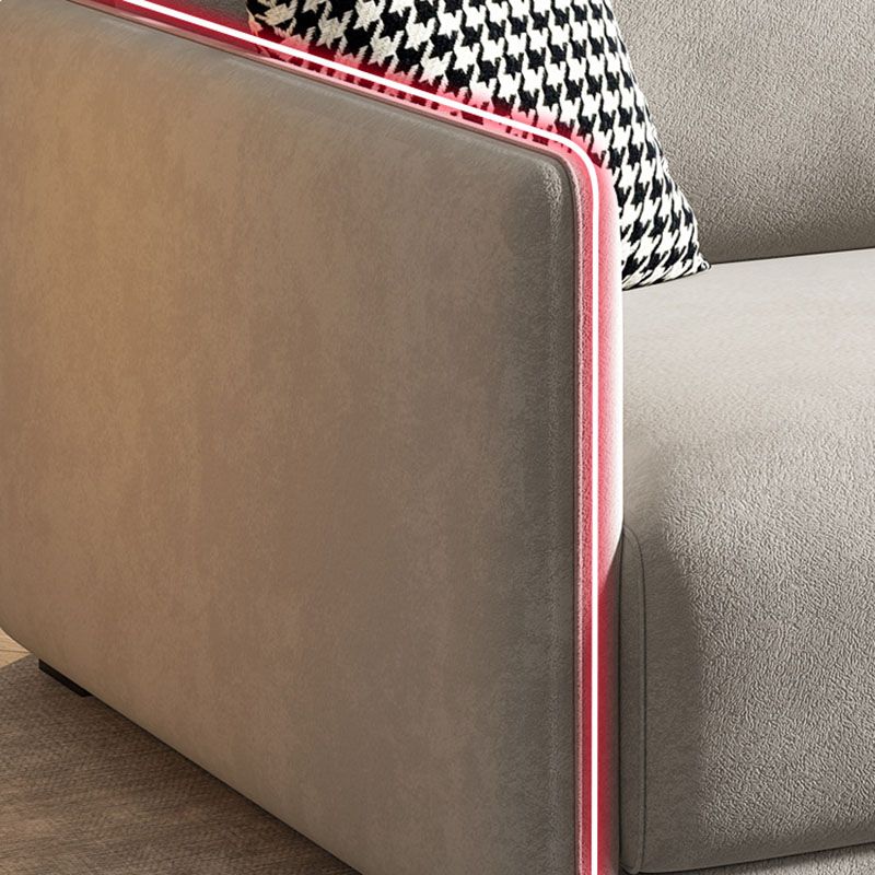 Modern 4-seat Suede Sofa Sewn Pillow Back Sofa with 2 Pillows