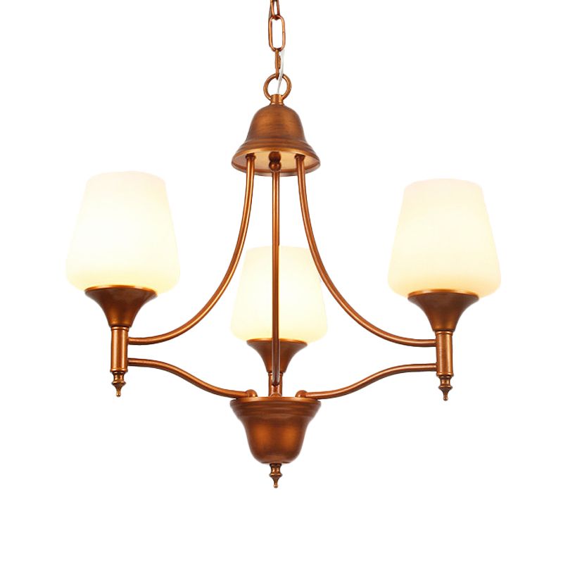 Opal Glass Bronze Chandelier Lighting Tapered 3/5/6 Bulbs Countryside Hanging Pendant for Bedroom
