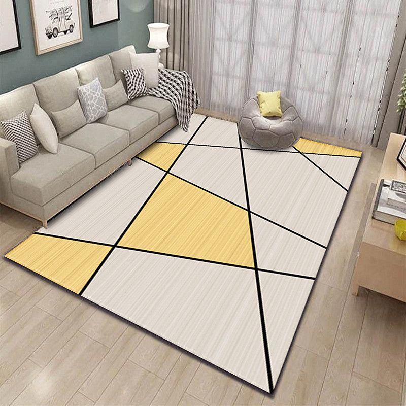 Yellow Geometric Rug Polyester Modern Rug Washable Indoor Rug for Home Decor