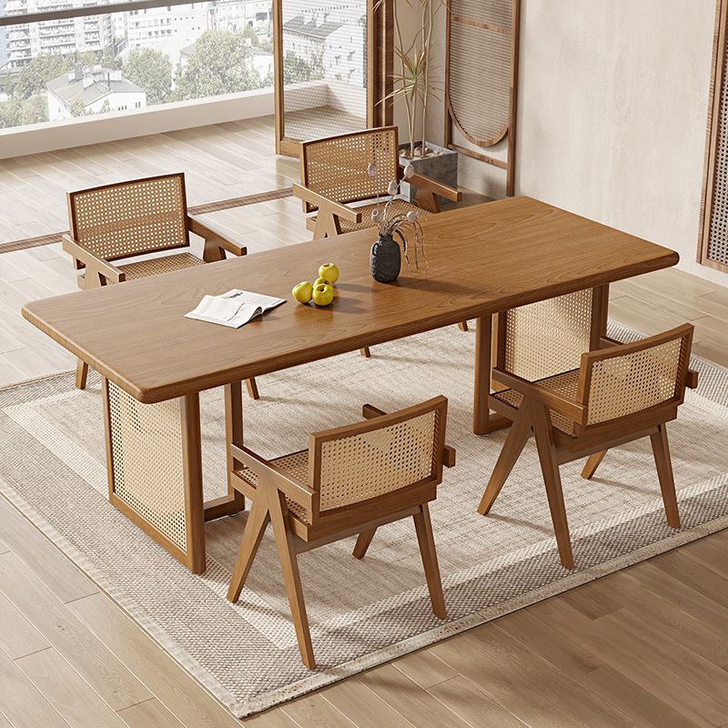 Modern Dining Set 1/5 Pcs Solid Wood Dining Table and Chairs in Brown