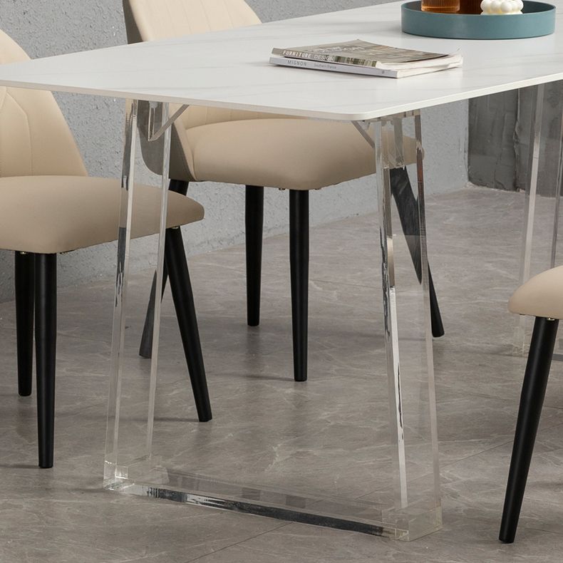 Sintered Stone Top Esstisch Rechteck Esstisch mit Acryl -Doppel -Sockelbasis