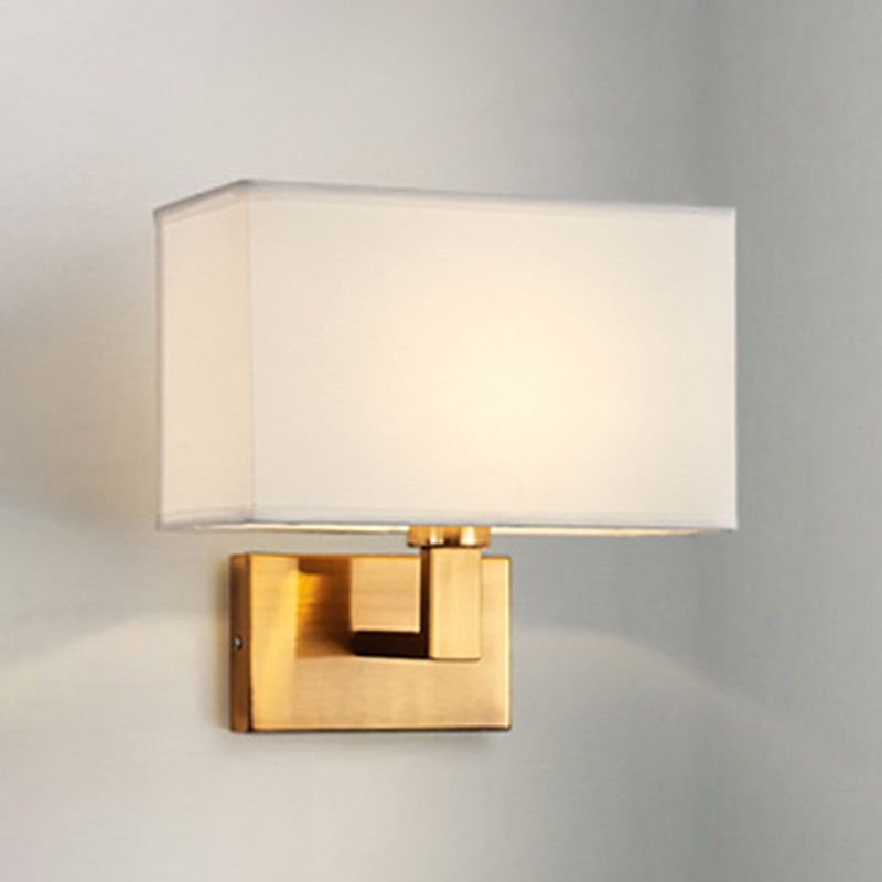 Metal Modern Wall Sconce Rectangle Shape Wall Light with Fabric Shade for Bedroom