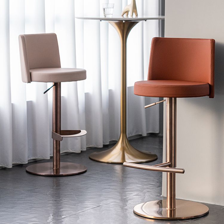 Modern Style Adjustable Counter Stool with Leather Cushion and Single Leg