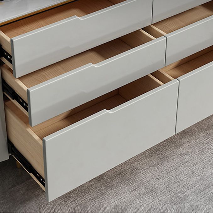 Modern Stone Sideboard Buffet with Drawers Living Room Side Board with Solid Wood Legs