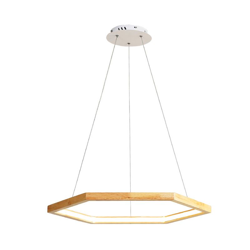 Hexagonal Pendant Chandelier Contemporary Acrylic LED Light/Dark Wood Hanging Ceiling Light, 16"/19.5"/23.5" Wide