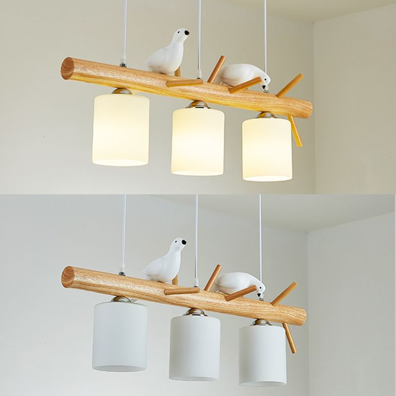 Modern Style Cylinder Shape Island Lights White Glass 3 Light Pendant Lights