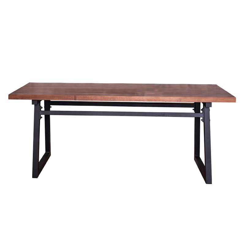 Industrial Pine Wood Table for Restaurant Rectangle Table with Metal Double Pedestal
