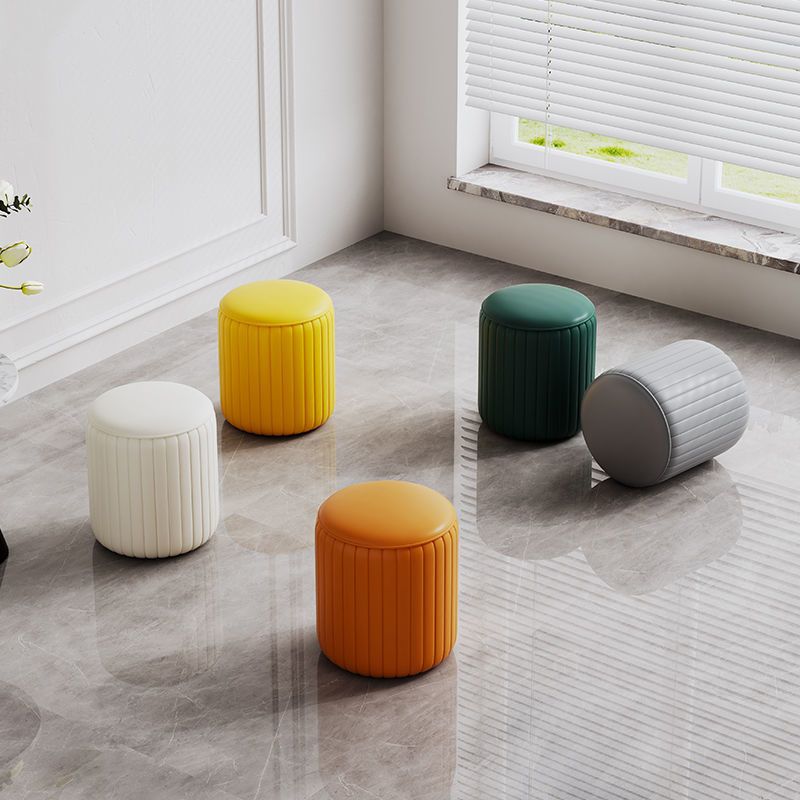 Contemporary Footstool Ottoman PU Leather Upholstered Solid Color Round Ottoman