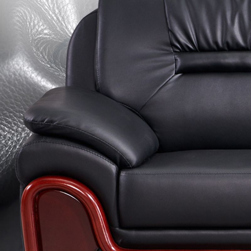 Modern Leather Sofa 34.65" Wide Pillow Top Arm in Black for Living Room