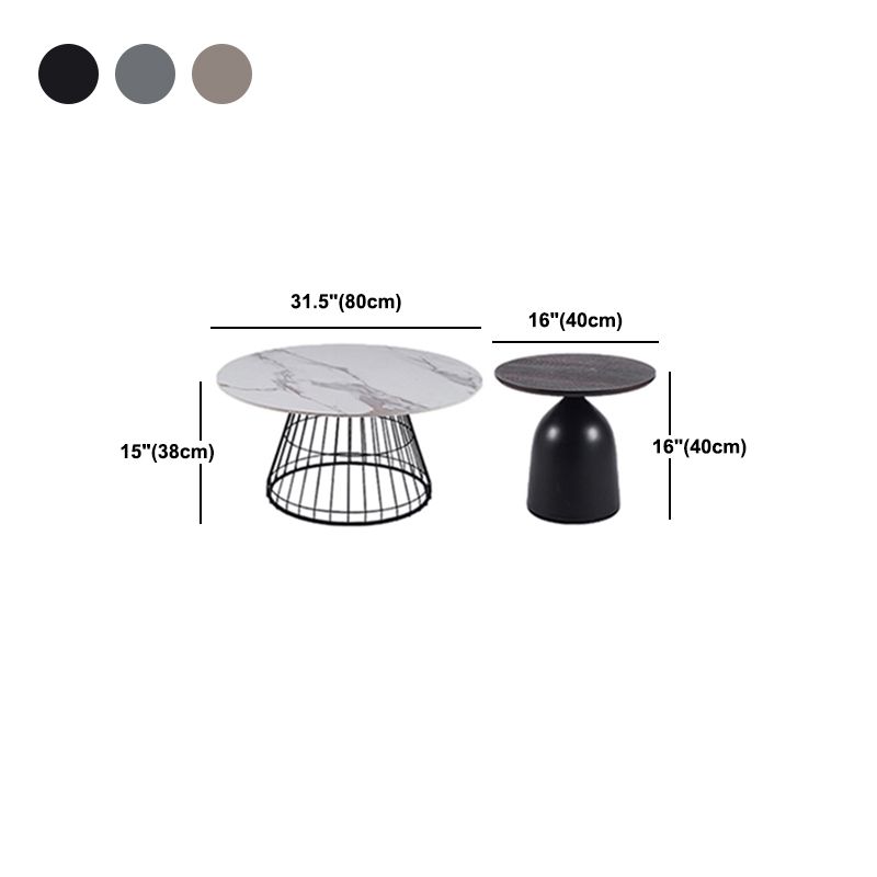 Minimalist Round Stone Top Coffee Table 2 Pieces Cocktail Table