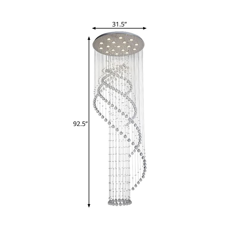 Modernist Spiral LED Ceiling Light 17 Bulbs Clear Crystal Cluster Pendant Lamp in Silver