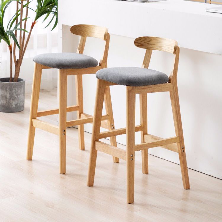 Scandinavian Milk Tea Shop Rubberwood Stool Matte Finish Upholstered Bar Stools