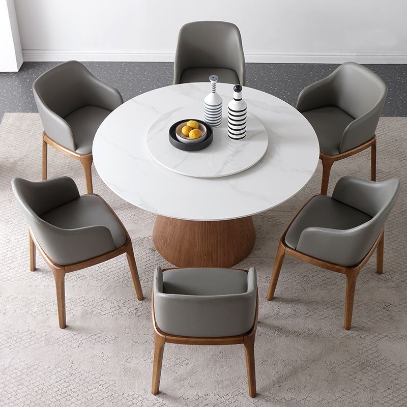 Round Sintered Stone Dining Table Stone Table in White with Pedestal