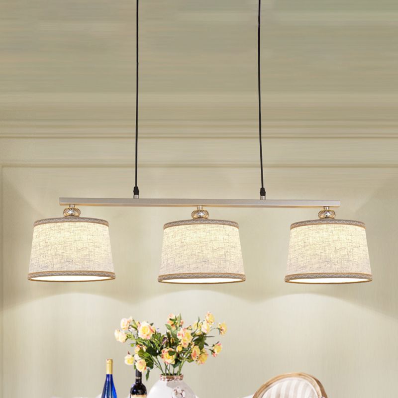 Contemporary Circle Pendant Light Fabric 3 Bulbs Open Kitchen Island Lighting in Flaxen with Woven Edge