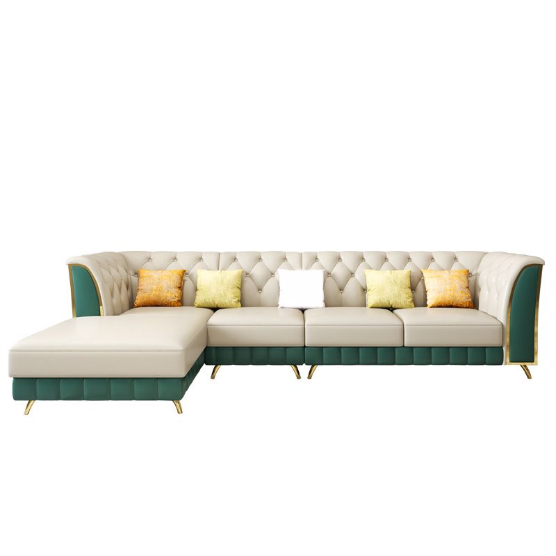 Tufted Flared Arm Sectional with Pillows Luxurious Faux Leather Sectional