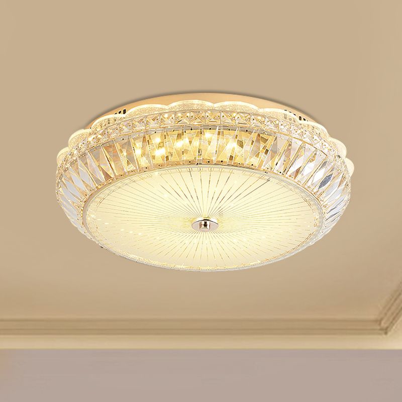 Drum Close to Ceiling Lighting Contemporary Clear Crystal Block LED Flush Mount Light in Gold for Sleeping Room