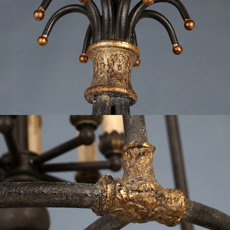 Black 3 Lights Chandelier Lighting Rustic Metal Bird Cage Pendant Lamp for Bedroom
